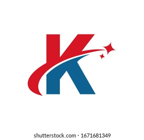 Initial Letter Logo Swoosh Star Red Blue K