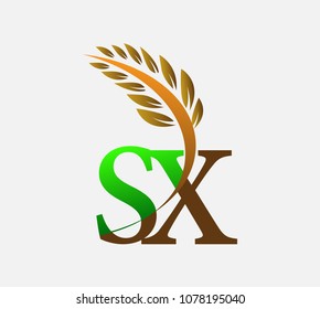 initial letter logo SX, Agriculture wheat Logo Template vector icon design colored green and brown.