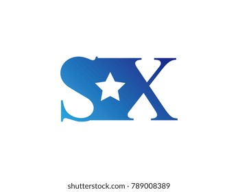 Initial letter logo SX uppercase blue template with star