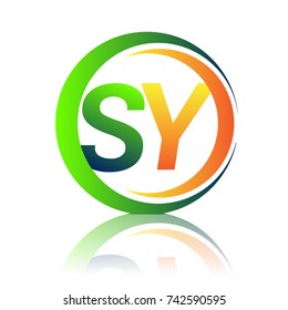 initial letter logo SY company name green and orange color on circle and swoosh design. vector logotype for business and company identity.