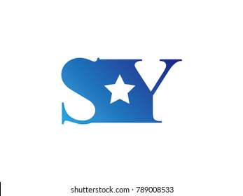 Initial letter logo SY uppercase blue template with star