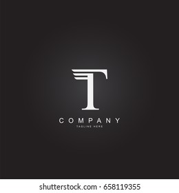 Initial Letter Logo T with wing Template Design Vector  . Alphabet Logo .