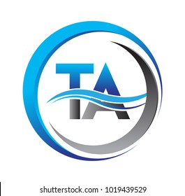 initial letter logo TA company name blue and grey color on circle and swoosh design. vector logotype for business and company identity.