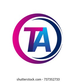 initial letter logo TA company name blue and magenta color on circle and swoosh design. vector logotype for business and company identity.