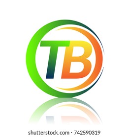 initial letter logo TB company name green and orange color on circle and swoosh design. vector logotype for business and company identity.