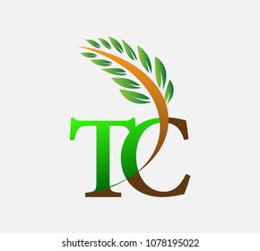initial letter logo TC, Agriculture wheat Logo Template vector icon design colored green and brown.