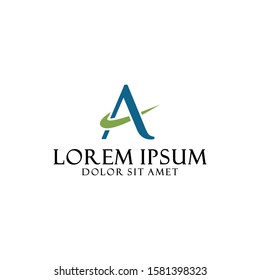 Initial letter A logo template with check mark symbol in flat design monogam illustration for business and consulting company