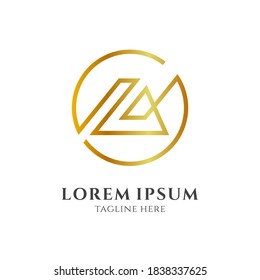 Initial letter A logo template with line shape in circle gradient gold color