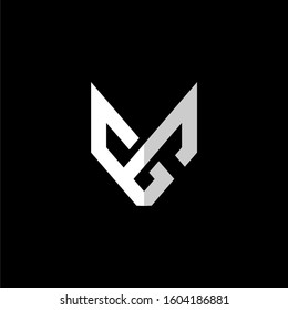 Initial letter EG logo template with modern geometric fox head line art illustration in flat design monogram symbol