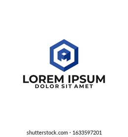 Initial letter A logo template with modern geometric 3d cube hexagonal line art illustration in flat design monogram symbol
