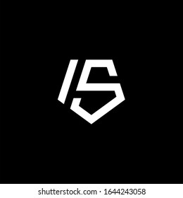 Initial letter IS logo template with modern geometric pentagonal line art illustration in flat design monogram symbol