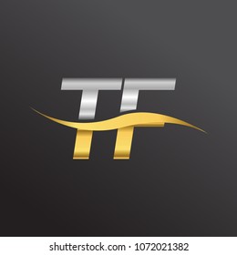 initial letter logo TF company name gold and silver color swoosh design. vector logotype for business and company identity.