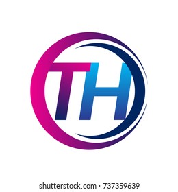 initial letter logo TH company name blue and magenta color on circle and swoosh design. vector logotype for business and company identity.