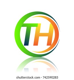 initial letter logo TH company name green and orange color on circle and swoosh design. vector logotype for business and company identity.
