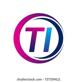 initial letter logo TI company name blue and magenta color on circle and swoosh design. vector logotype for business and company identity.