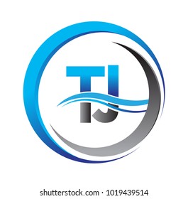 initial letter logo TJ company name blue and grey color on circle and swoosh design. vector logotype for business and company identity.