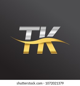Anfangsbuchstaben Logo TK Firmenname Gold und Silber Farbe Swoosh Design. Vektorillustration-Logo für Geschäftsleute und Firmenidentität.