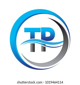 initial letter logo TP company name blue and grey color on circle and swoosh design. vector logotype for business and company identity.