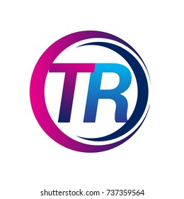 initial letter logo TR company name blue and magenta color on circle and swoosh design. vector logotype for business and company identity.