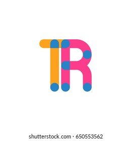 Initial letter logo TR overlapping round line, yellow blue magenta