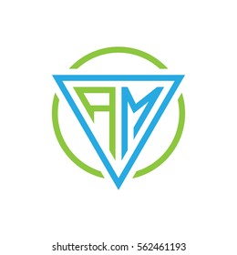 initial letter logo triangle circle blue green