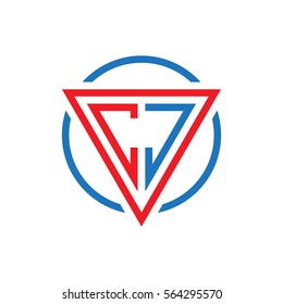 initial letter logo triangle circle red blue