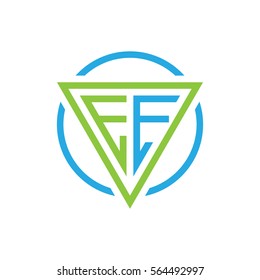initial letter logo triangle circle blue green