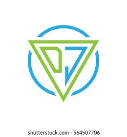 initial letter logo triangle circle blue green