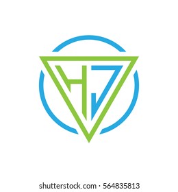 initial letter logo triangle circle blue green