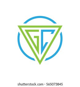 initial letter logo triangle circle blue green