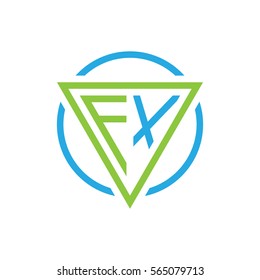 initial letter logo triangle circle blue green