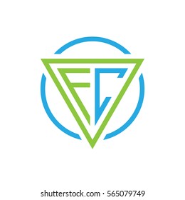 initial letter logo triangle circle blue green