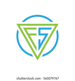 initial letter logo triangle circle blue green