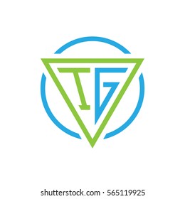 initial letter logo triangle circle blue green