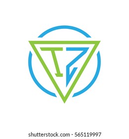 initial letter logo triangle circle blue green