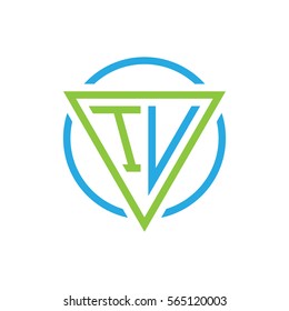 initial letter logo triangle circle blue green