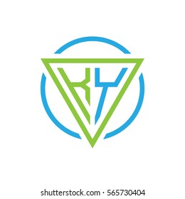 initial letter logo triangle circle blue green