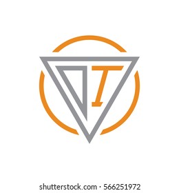 initial letter logo triangle circle grey orange
