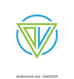 initial letter logo triangle circle blue green
