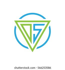 initial letter logo triangle circle blue green