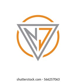initial letter logo triangle circle grey orange