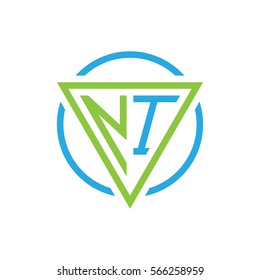 initial letter logo triangle circle blue green