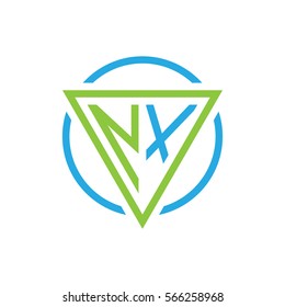 initial letter logo triangle circle blue green