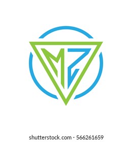 initial letter logo triangle circle blue green
