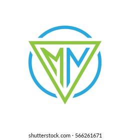 initial letter logo triangle circle blue green