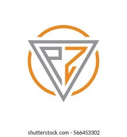 initial letter logo triangle circle grey orange