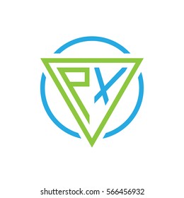 initial letter logo triangle circle blue green