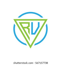 initial letter logo triangle circle blue green