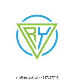 initial letter logo triangle circle blue green