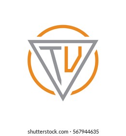 initial letter logo triangle circle grey orange